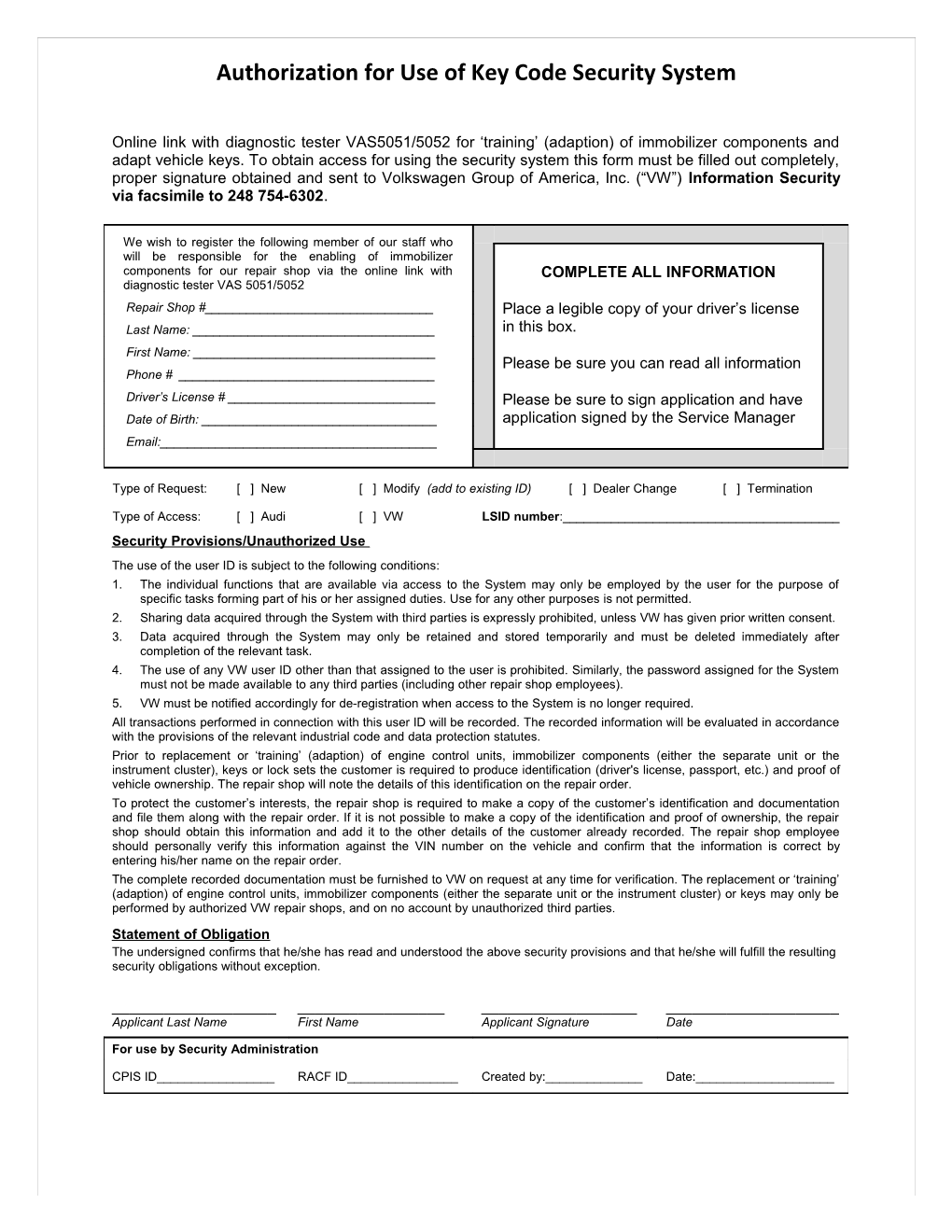 Online Link with Diagnostic Tester VAS5051/5052 for Training (Adaption) of Immobilizer