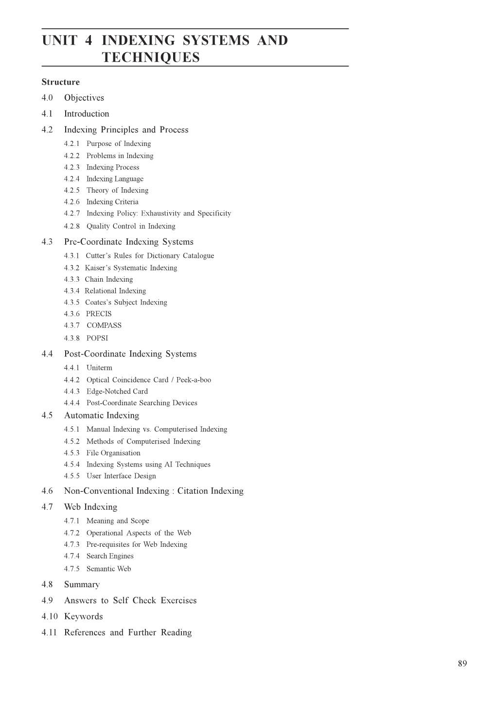 Unit 4 Indexing Systems and Techniques