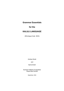 Grammar Essentials for the KALULI LANGUAGE