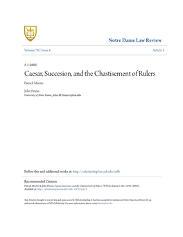Caesar, Succesion, and the Chastisement of Rulers Patrick Martin
