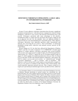 Offensive Cyberspace Operations: a Gray Area in Congressional Oversight