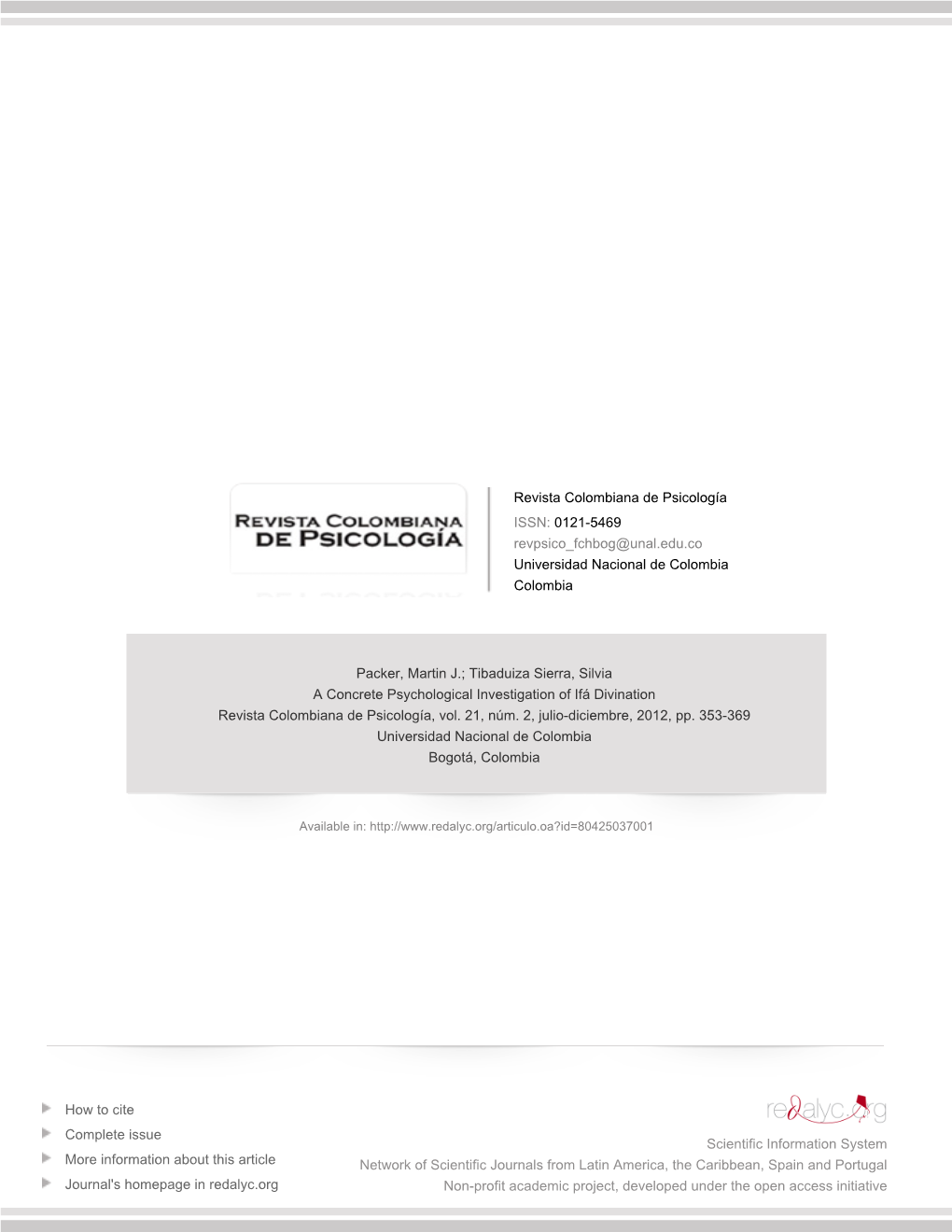 Redalyc.A Concrete Psychological Investigation of Ifá Divination