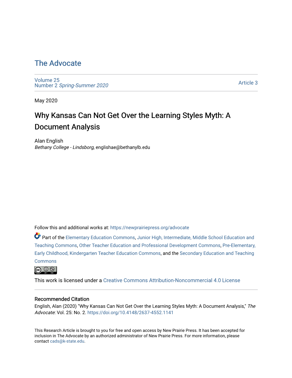 Why Kansas Can Not Get Over the Learning Styles Myth: a Document Analysis