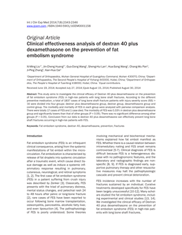 Original Article Clinical Effectiveness Analysis of Dextran 40 Plus Dexamethasone on the Prevention of Fat Embolism Syndrome