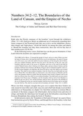 Numbers 34:2–12, the Boundaries of the Land of Canaan, and the Empire of Necho Yigal Levin the College of Judea and Samaria and Bar-Ilan University
