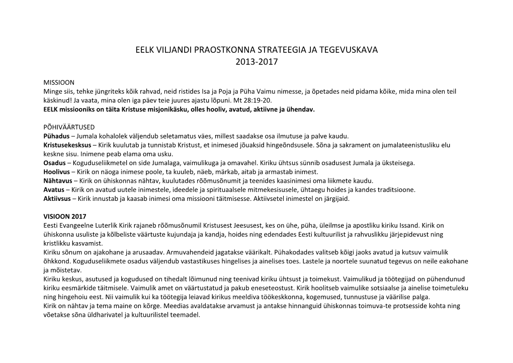 Eelk Viljandi Praostkonna Strateegia Ja Tegevuskava 2013-2017