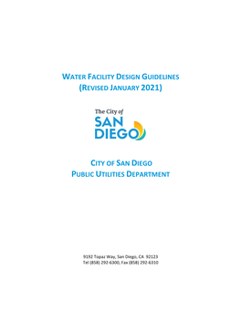 Water Facility Design Guidelines (Revised January 2021) City of San Diego Public Utilities Department