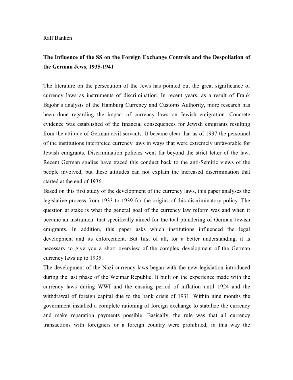 Ralf Banken the Influence of the SS on the Foreign Exchange Controls