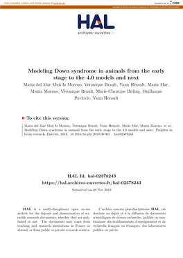 Modeling Down Syndrome in Animals from the Early Stage to the 4.0
