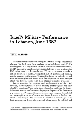 Israel's Military Performance in Lebanon, June 1982