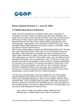 OSAF Status Update Number 8 -- July 30, 2003