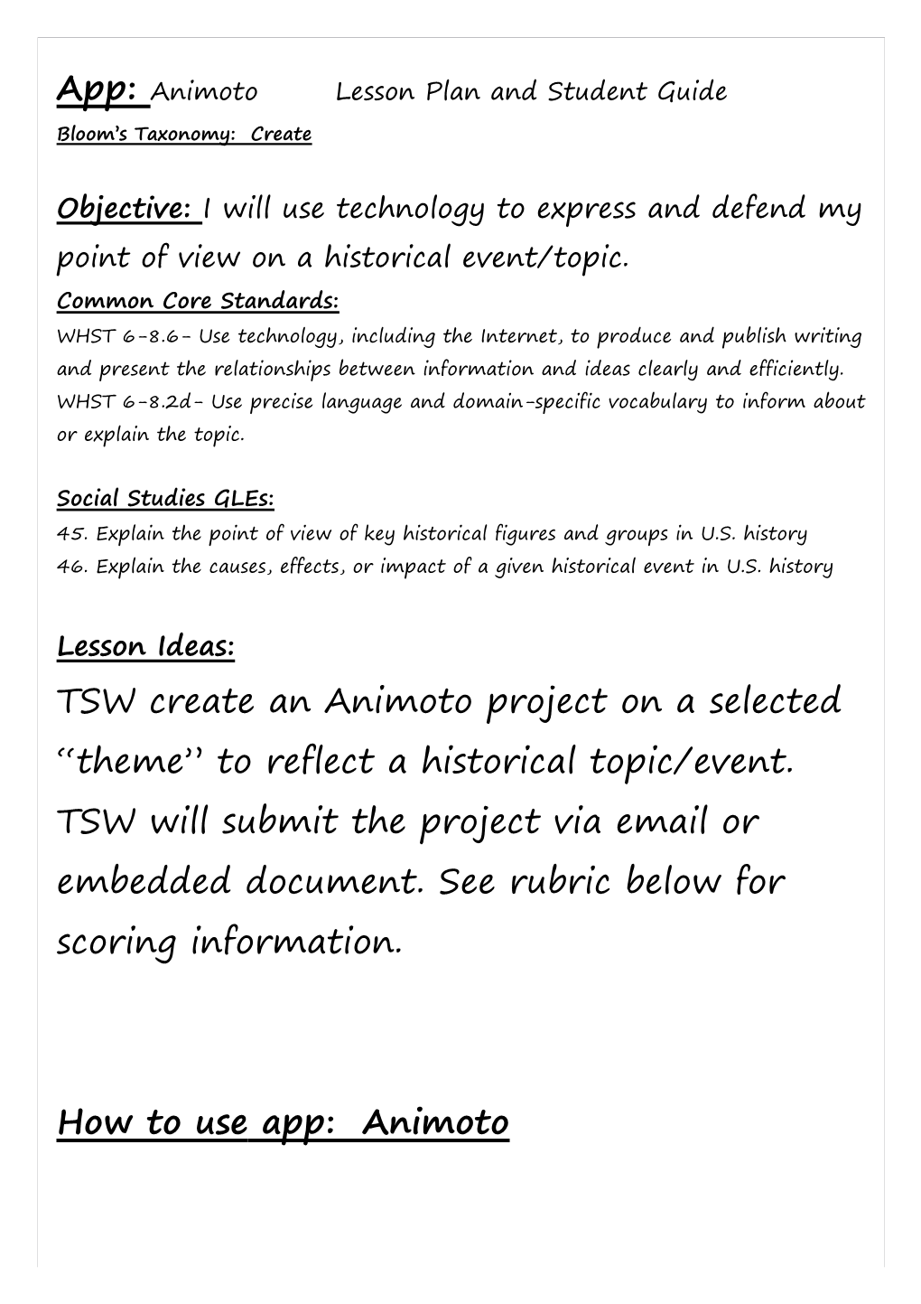 App: Animoto Lesson Plan and Student Guide