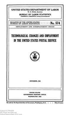 TECHNOLOGICAL CHANGES and EMPLOYMENT in the UNITED STATES POSTAL SERVICE Recent Innovations in the Postal System