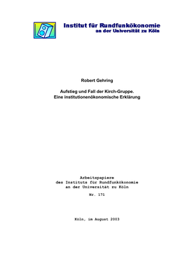 Robert Gehring Aufstieg Und Fall Der Kirch-Gruppe. Eine