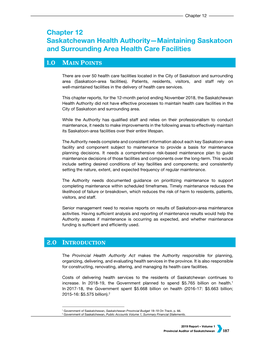 Chapter 12 Saskatchewan Health Authority—Maintaining Saskatoon and Surrounding Area Health Care Facilities 1.0 MAIN POINTS