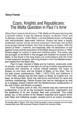 Czars, Knights and Republicans: the Malta Question in Paull's Time 1