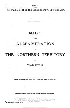 Report on the Administration of the Northern Territory for the Year 1939