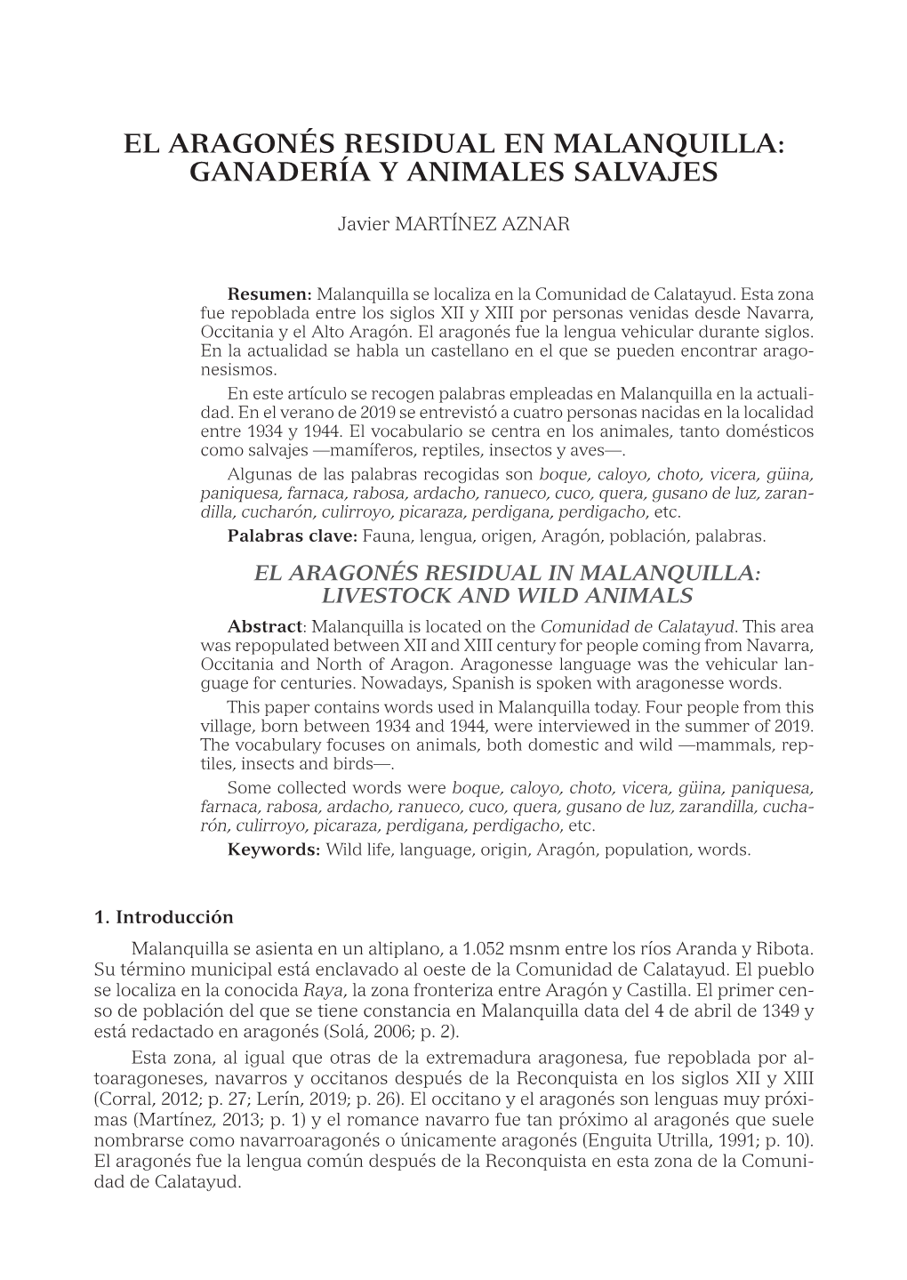 El Aragonés Residual En Malanquilla: Ganadería Y Animales Salvajes