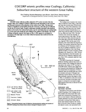 COCORP Seismic Profiles Near Coalinga, California: Subsurface Structure of the Western Great Valley