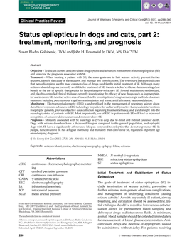 Status Epilepticus in Dogs and Cats, Part 2: Treatment, Monitoring, and Prognosis