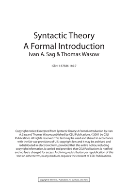 Syntactic Theory a Formal Introduction Ivan A