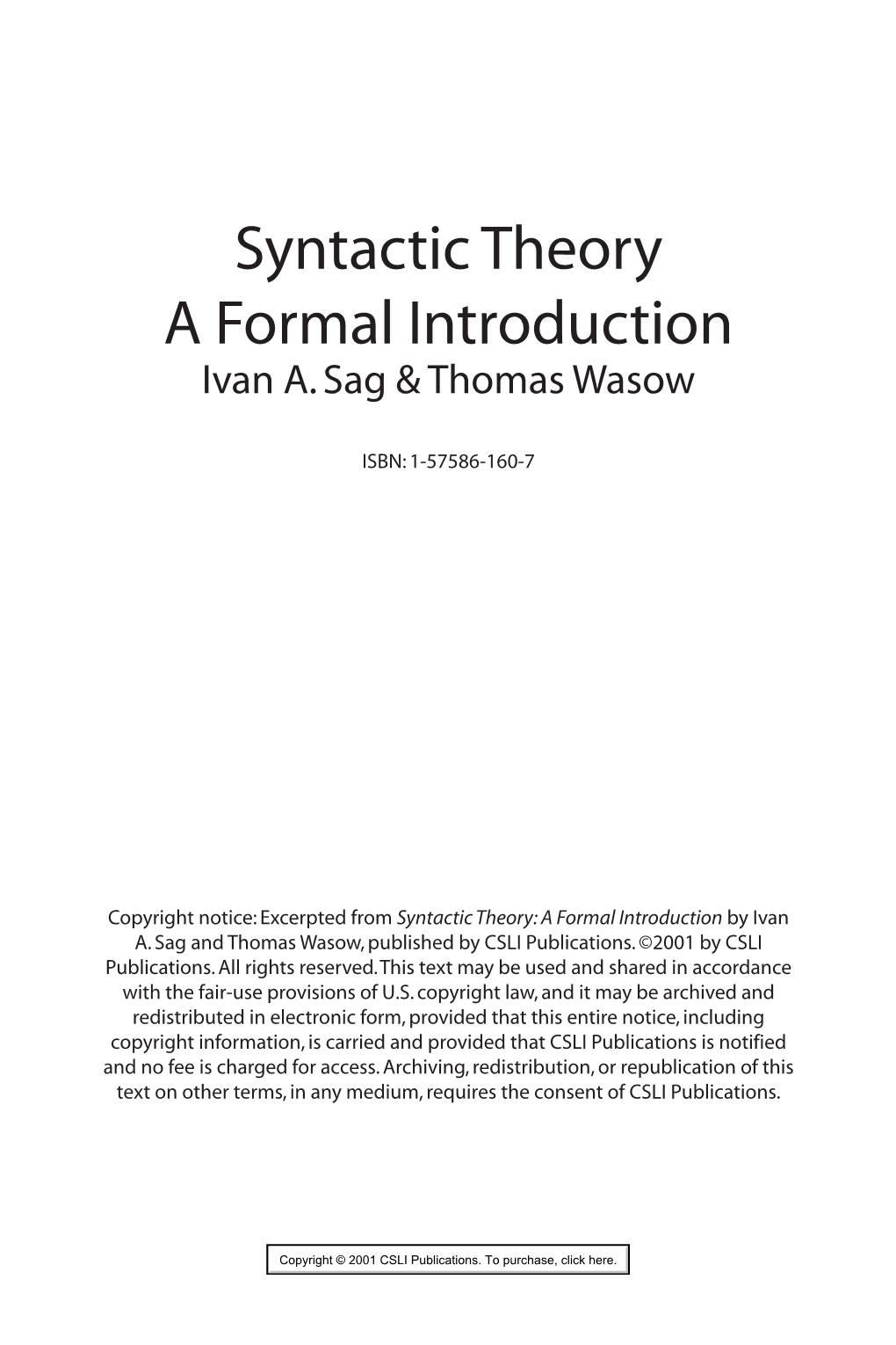 Syntactic Theory a Formal Introduction Ivan A