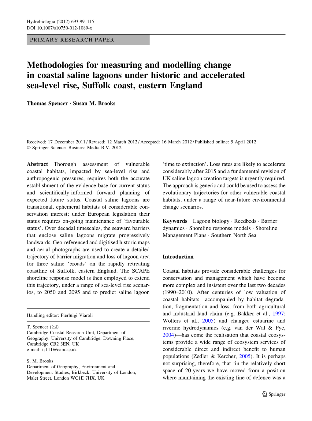 Methodologies for Measuring and Modelling Change in Coastal Saline Lagoons Under Historic and Accelerated Sea-Level Rise, Suffolk Coast, Eastern England