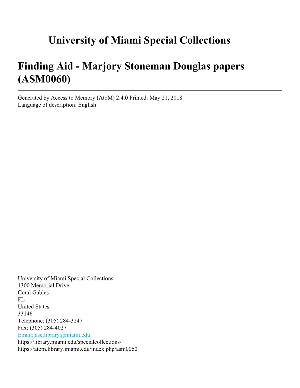 Marjory Stoneman Douglas Papers (ASM0060)