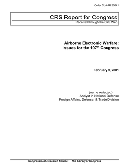 Airborne Electronic Warfare: Issues for the 107Th Congress