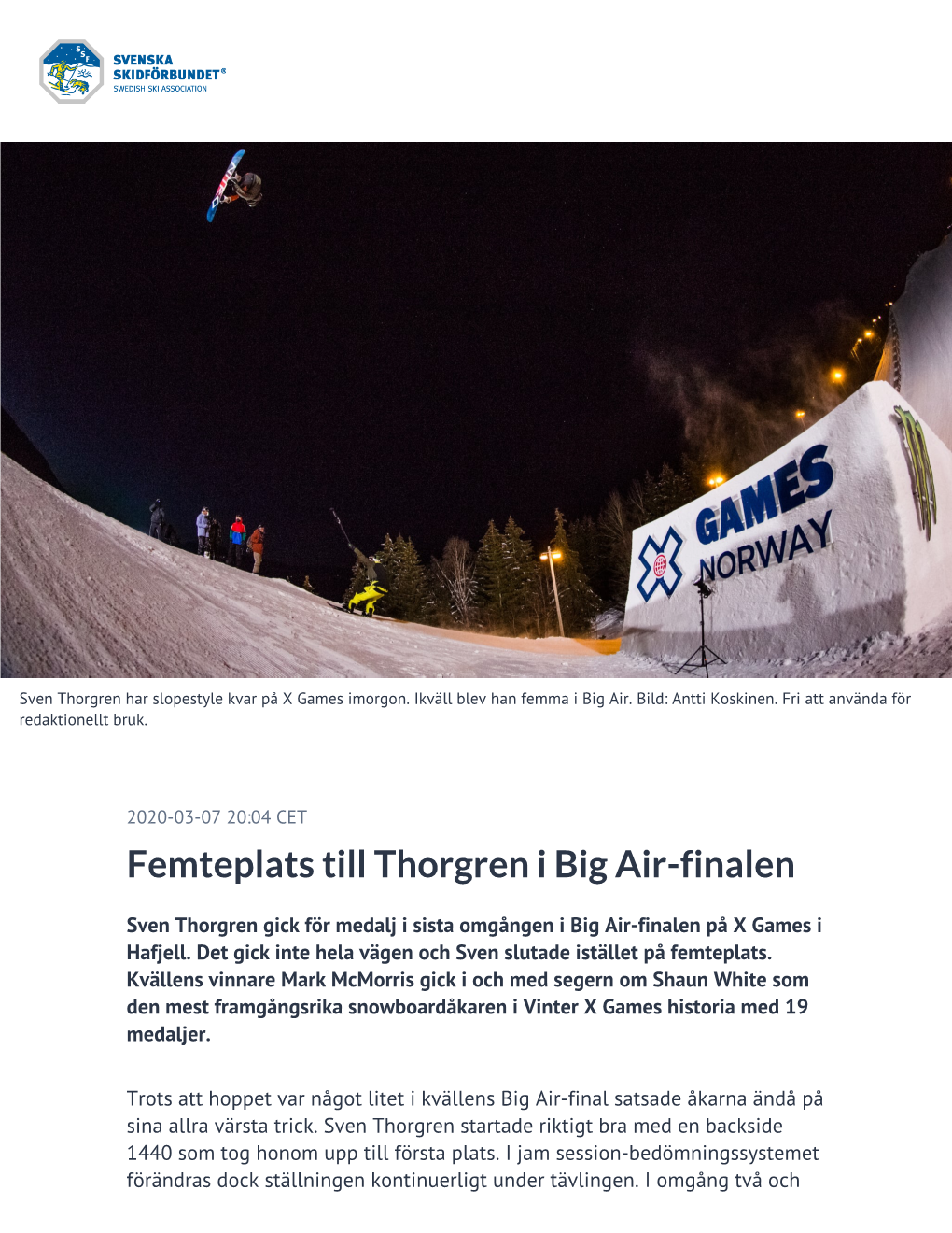 Femteplats Till Thorgren I Big Air-Finalen