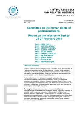 Committee on the Human Rights of Parliamentarians Report on the Mission to Turkey 24-27 February 2014