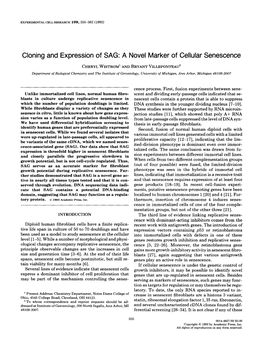 Cloning and Expression of SAG: a Novel Marker of Cellular Senescence