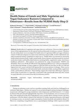 Health Status of Female and Male Vegetarian and Vegan Endurance Runners Compared to Omnivores—Results from the NURMI Study (Step 2)