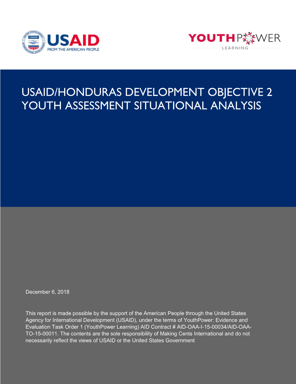 Usaid/Honduras Development Objective 2 Youth Assessment Situational Analysis