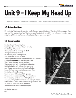 Unit 9 – I Keep My Head Up