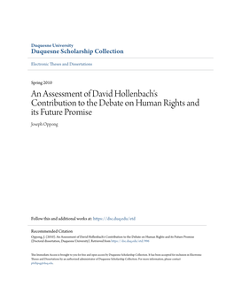An Assessment of David Hollenbach's Contribution to the Debate on Human Rights and Its Future Promise Joseph Oppong