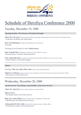 Schedule of Herzliya Conference 2000