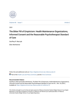 The Bitter Pill of Empiricism: Health Maintenance Organizations, Informed Consent and the Reasonable Psychotherapist Standard of Care