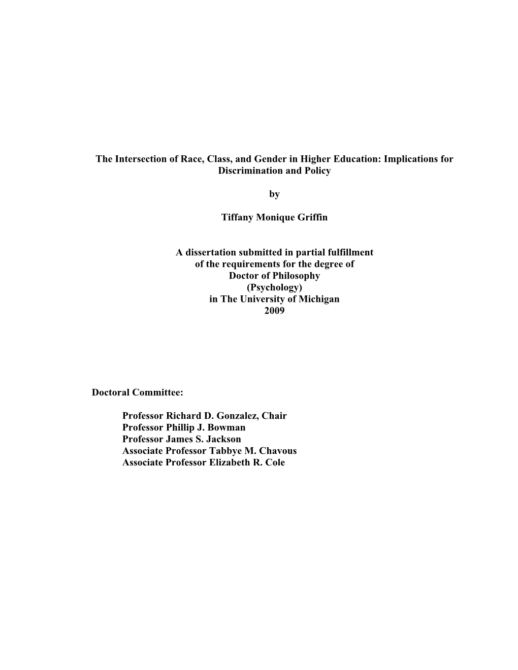 The Intersection of Race, Class, and Gender in Higher Education: Implications for Discrimination and Policy