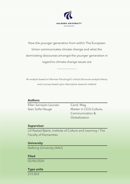 How the Younger Generation from Within the European Union Communicates Climate Change and What the Dominating Discourses Amongst