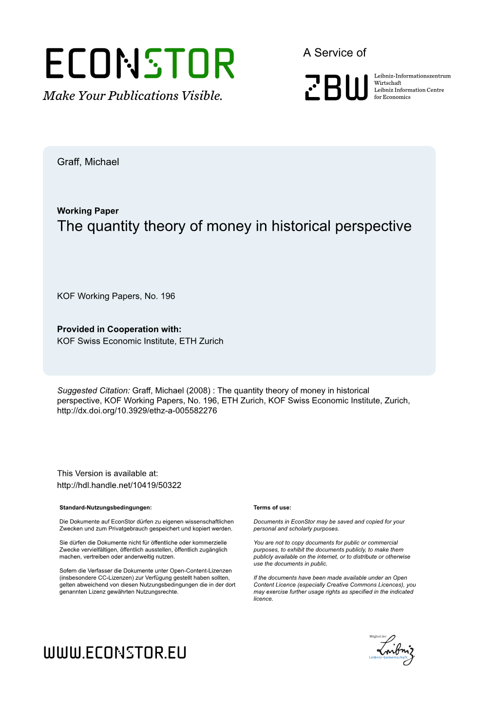 The Quantity Theory of Money in Historical Perspective