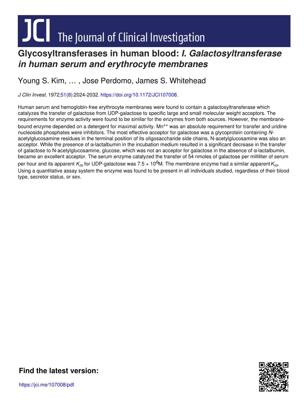 I. Galactosyltransferase in Human Serum and Erythrocyte Membranes