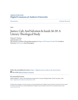 Justice, Cult, and Salvation in Isaiah 56-59: a Literary-Theological Study Hudyard Y