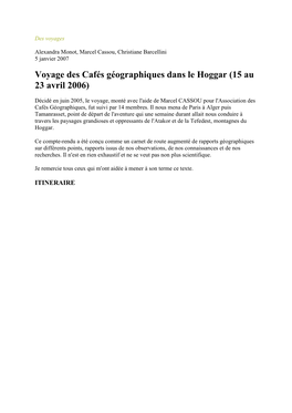 Voyage Des Cafés Géographiques Dans Le Hoggar (15 Au 23 Avril 2006)