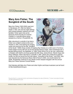 Mary Ann Fisher, the Songbird of the South
