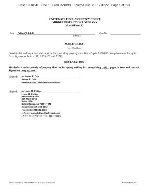 Case 19-10547 Doc 2 Filed 05/10/19 Entered 05/10/19 12:30:22 Page 1 of 613