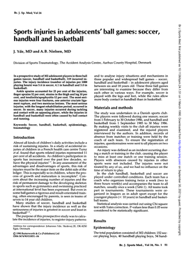 Sports Injuries in Adolescents' Ball Games: Soccer, Handball and Basketball