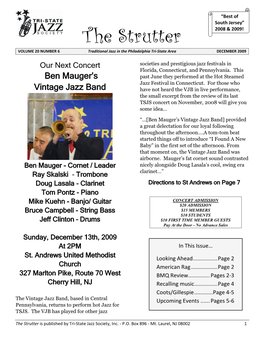 The Strutter VOLUME 20 NUMBER 6 Traditional Jazz in the Philadelphia Tri-State Area DECEMBER 2009