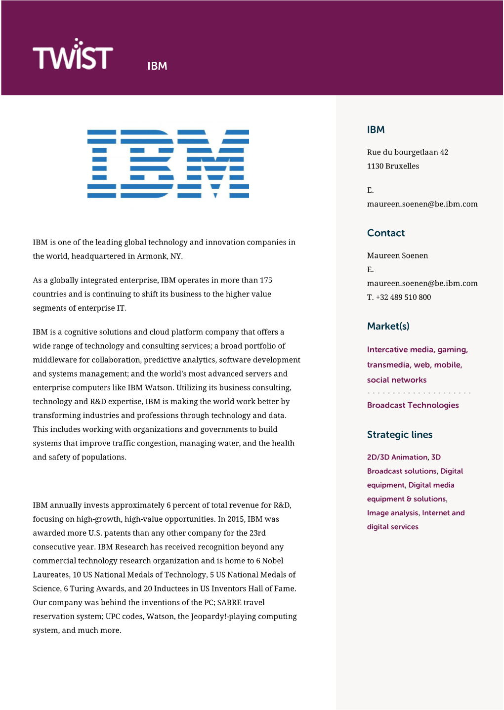 IBM Contact Market(S) Strategic Lines