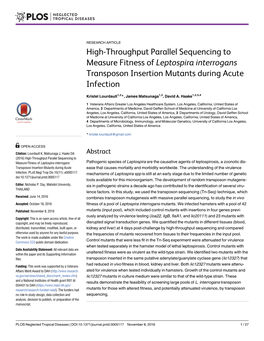 High-Throughput Parallel Sequencing to Measure Fitness of Leptospira Interrogans Transposon Insertion Mutants During Acute Infection